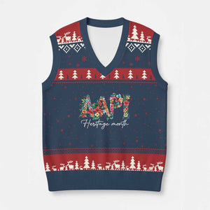 AAPI Heritage Month V-Neck Knit Sweater Vest Retro Elegant Floral Asian American Pacific Islander TS02 Navy Red Print Your Wear