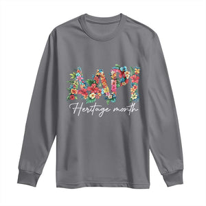 AAPI Heritage Month Long Sleeve Shirt Retro Elegant Floral Asian American Pacific Islander TS02 Charcoal Print Your Wear