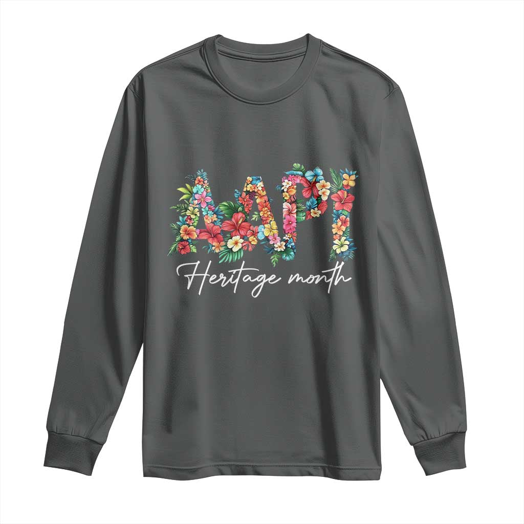 AAPI Heritage Month Long Sleeve Shirt Retro Elegant Floral Asian American Pacific Islander TS02 Dark Heather Print Your Wear