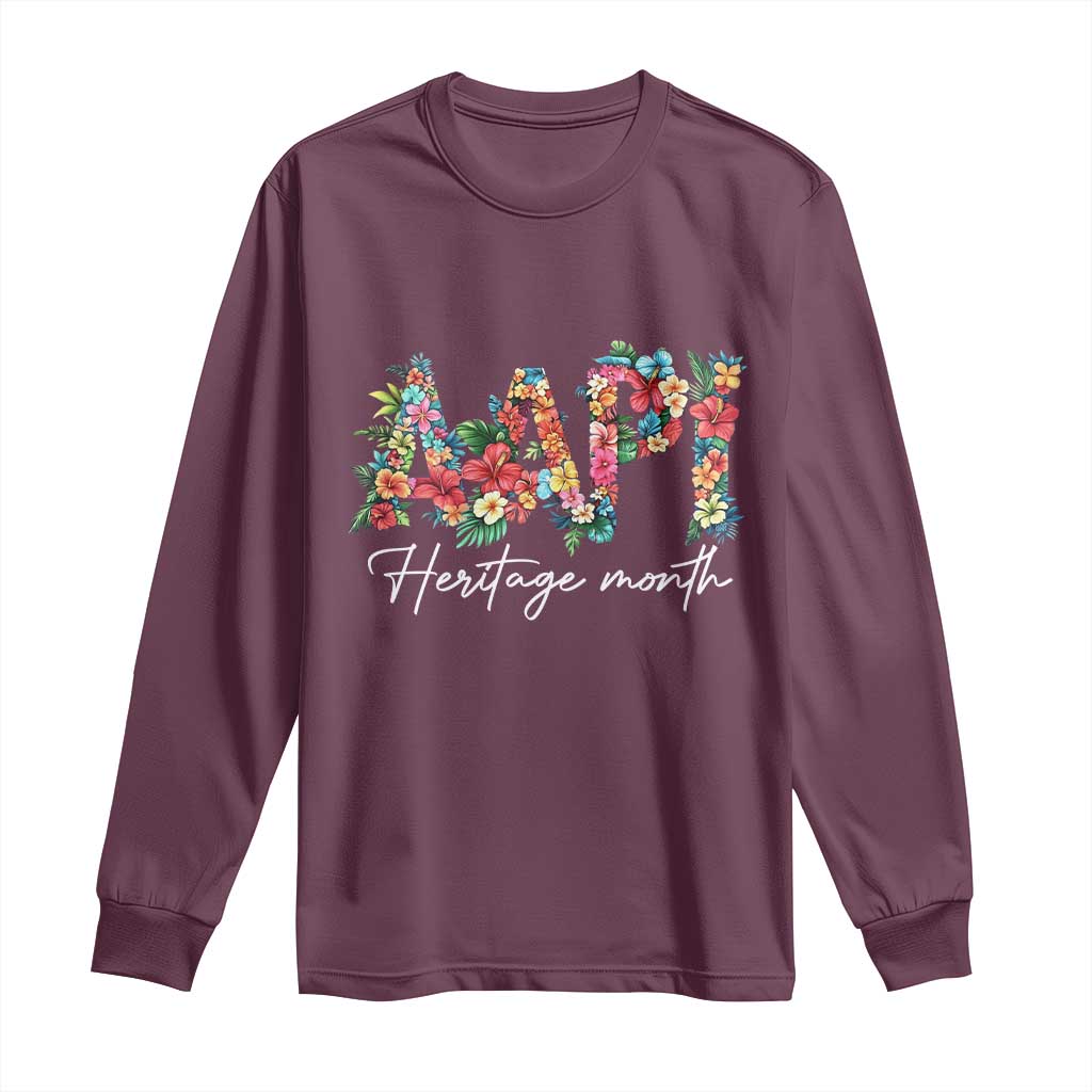 AAPI Heritage Month Long Sleeve Shirt Retro Elegant Floral Asian American Pacific Islander TS02 Maroon Print Your Wear
