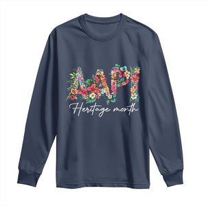 AAPI Heritage Month Long Sleeve Shirt Retro Elegant Floral Asian American Pacific Islander TS02 Navy Print Your Wear