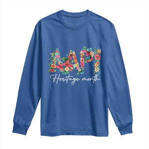 AAPI Heritage Month Long Sleeve Shirt Retro Elegant Floral Asian American Pacific Islander TS02 Royal Blue Print Your Wear