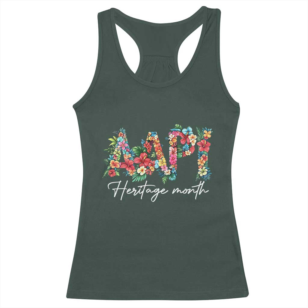 AAPI Heritage Month Racerback Tank Top Retro Elegant Floral Asian American Pacific Islander TS02 Dark Forest Green Print Your Wear