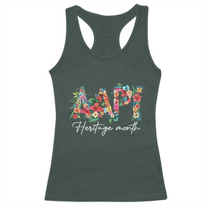 AAPI Heritage Month Racerback Tank Top Retro Elegant Floral Asian American Pacific Islander TS02 Dark Forest Green Print Your Wear