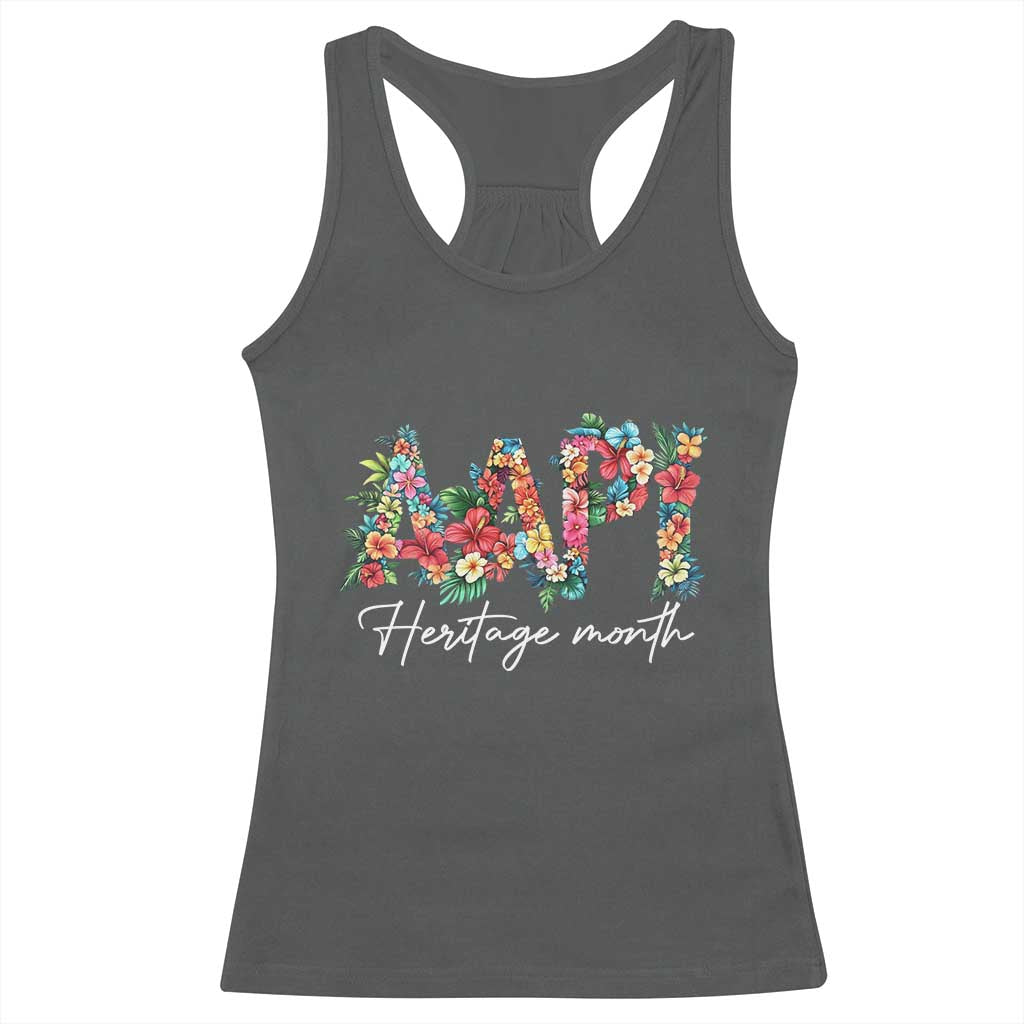 AAPI Heritage Month Racerback Tank Top Retro Elegant Floral Asian American Pacific Islander TS02 Dark Heather Print Your Wear