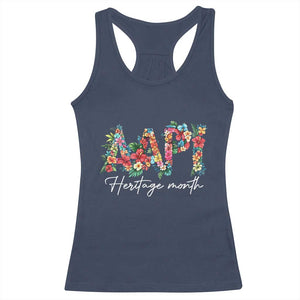 AAPI Heritage Month Racerback Tank Top Retro Elegant Floral Asian American Pacific Islander TS02 Navy Print Your Wear