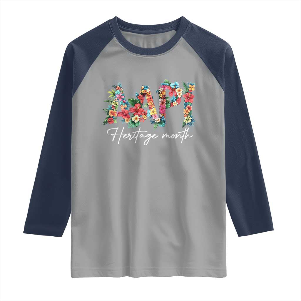 AAPI Heritage Month Raglan Shirt Retro Elegant Floral Asian American Pacific Islander TS02 Sport Gray Navy Print Your Wear