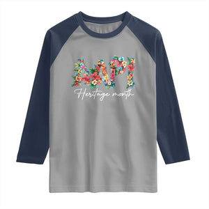 AAPI Heritage Month Raglan Shirt Retro Elegant Floral Asian American Pacific Islander TS02 Sport Gray Navy Print Your Wear