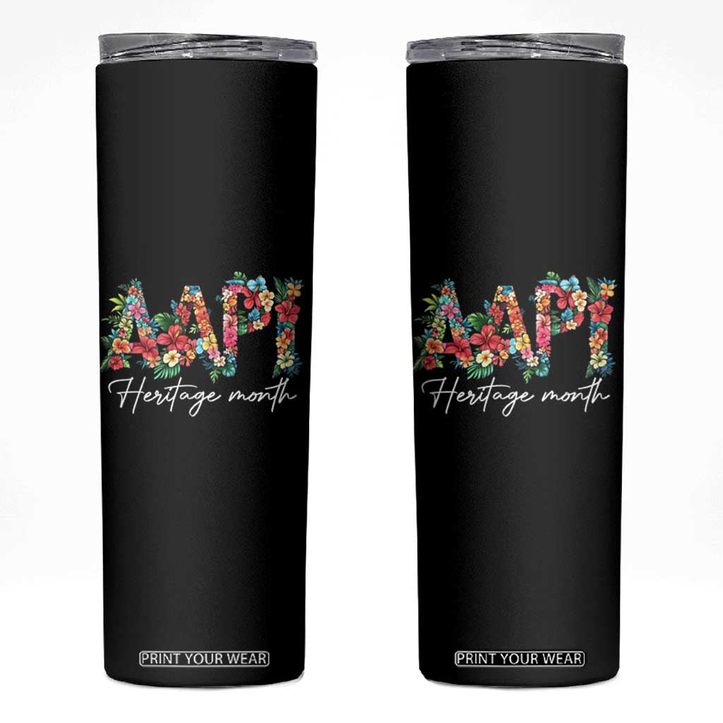 AAPI Heritage Month Skinny Tumbler Retro Elegant Floral Asian American Pacific Islander TS02 Black Print Your Wear