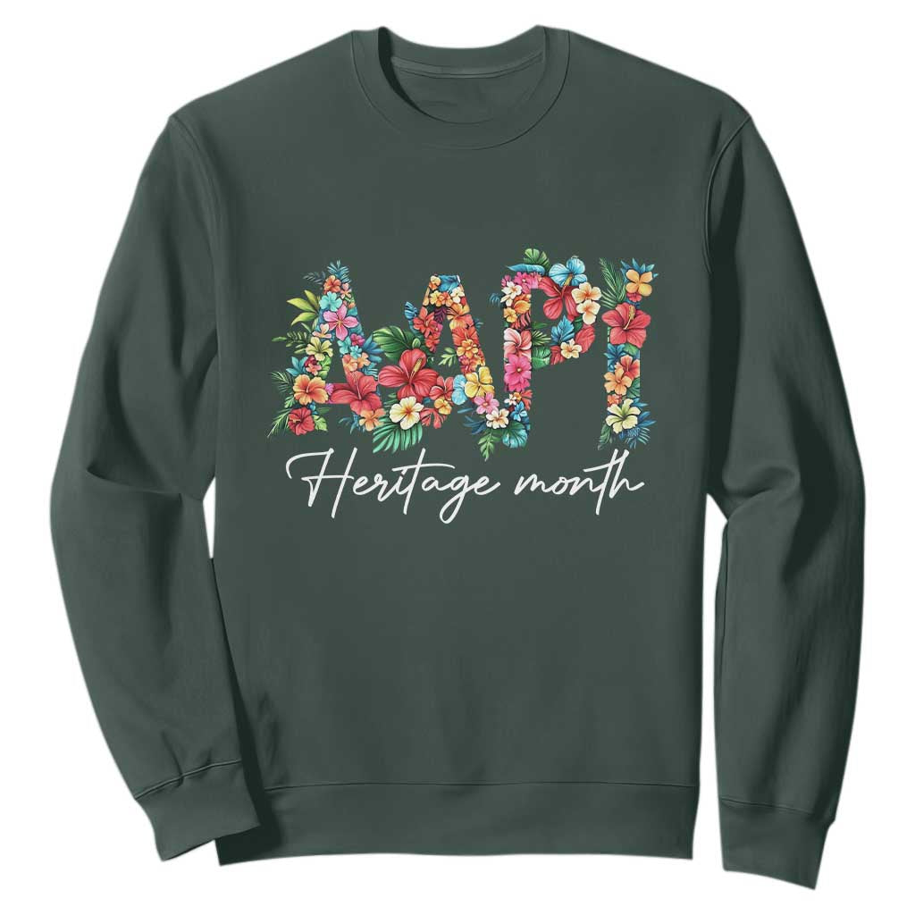 AAPI Heritage Month Sweatshirt Retro Elegant Floral Asian American Pacific Islander TS02 Dark Forest Green Print Your Wear