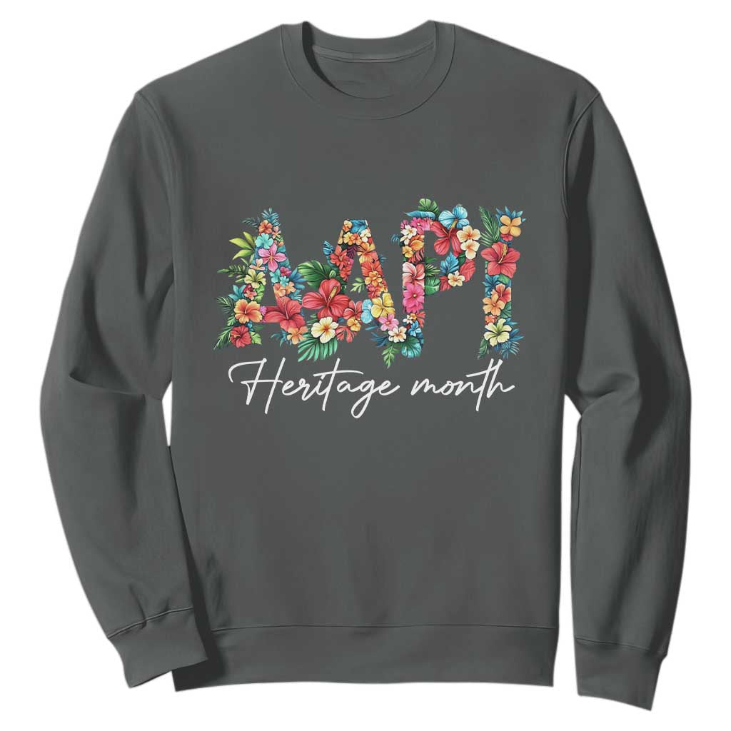 AAPI Heritage Month Sweatshirt Retro Elegant Floral Asian American Pacific Islander TS02 Dark Heather Print Your Wear