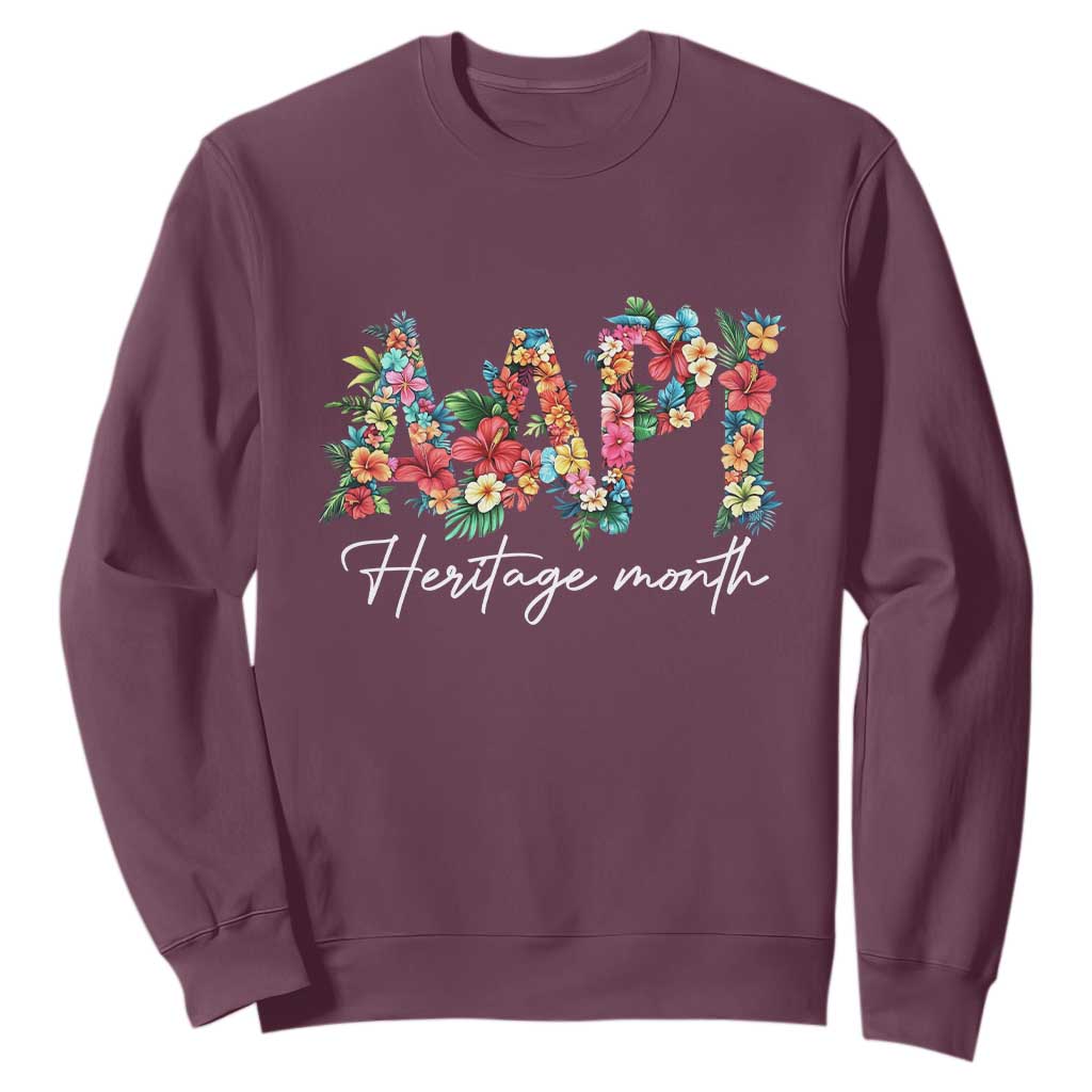 AAPI Heritage Month Sweatshirt Retro Elegant Floral Asian American Pacific Islander TS02 Maroon Print Your Wear