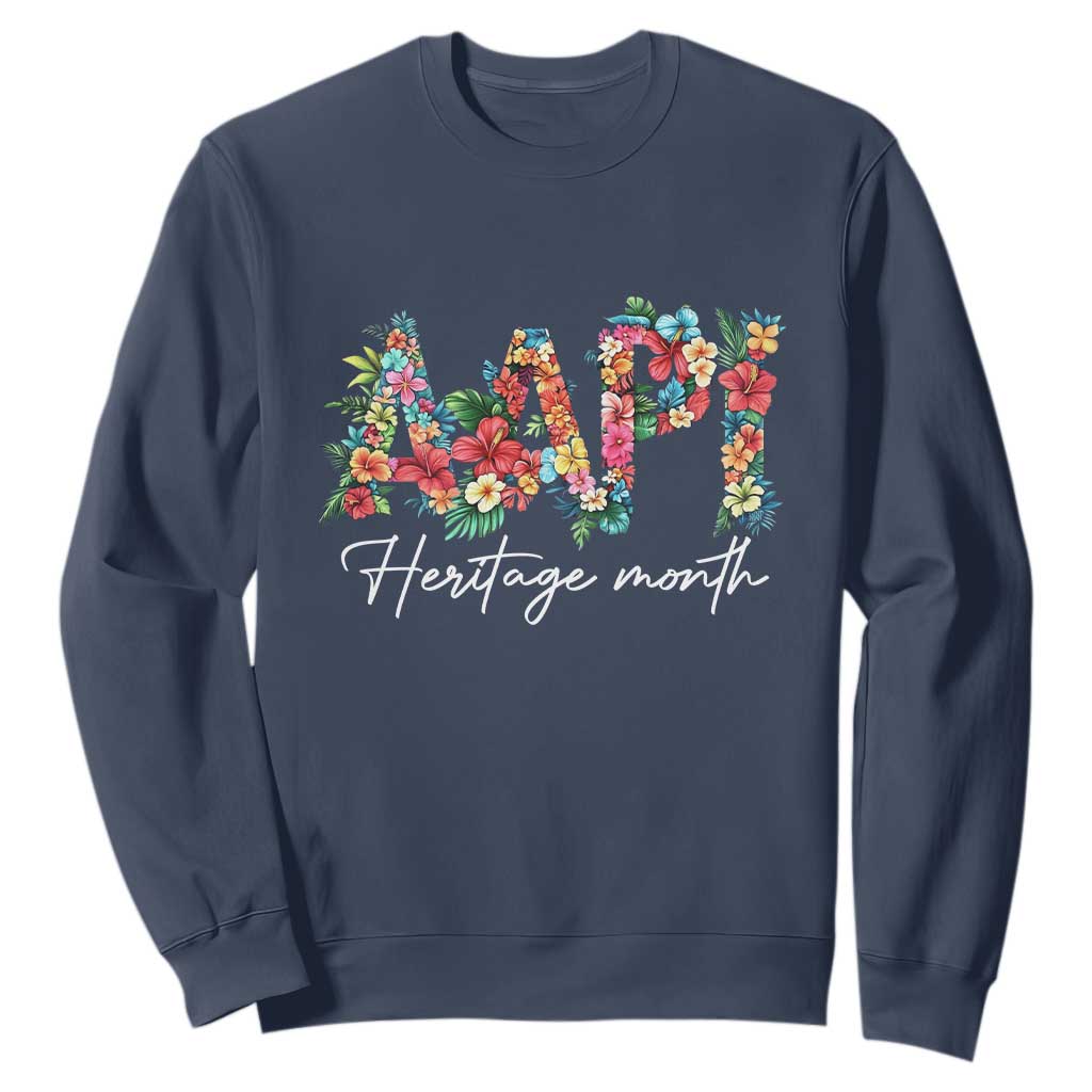 AAPI Heritage Month Sweatshirt Retro Elegant Floral Asian American Pacific Islander TS02 Navy Print Your Wear