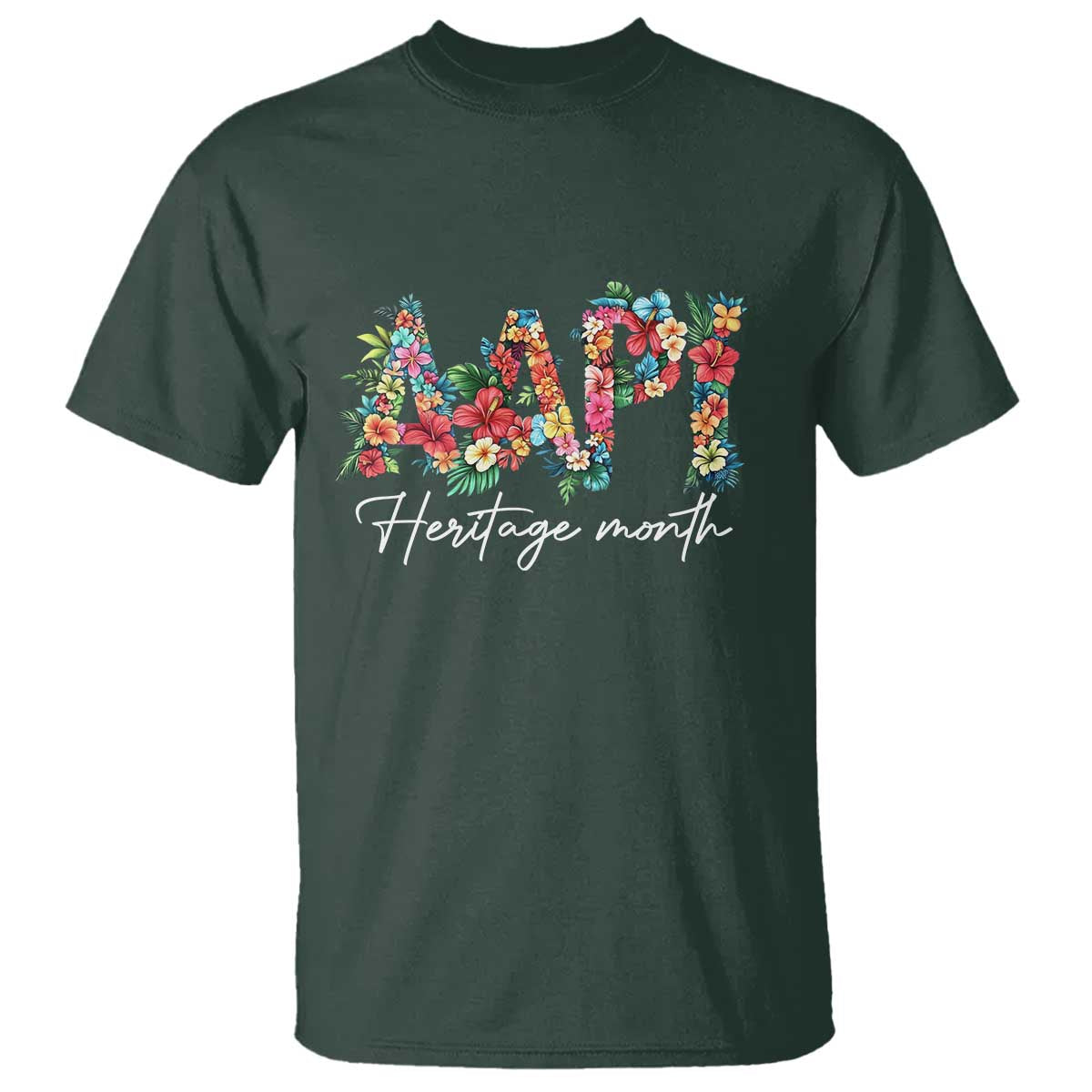 AAPI Heritage Month T Shirt Retro Elegant Floral Asian American Pacific Islander TS02 Dark Forest Green Print Your Wear