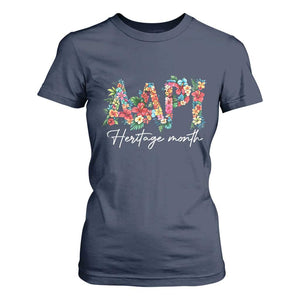 AAPI Heritage Month T Shirt For Women Retro Elegant Floral Asian American Pacific Islander TS02 Navy Print Your Wear