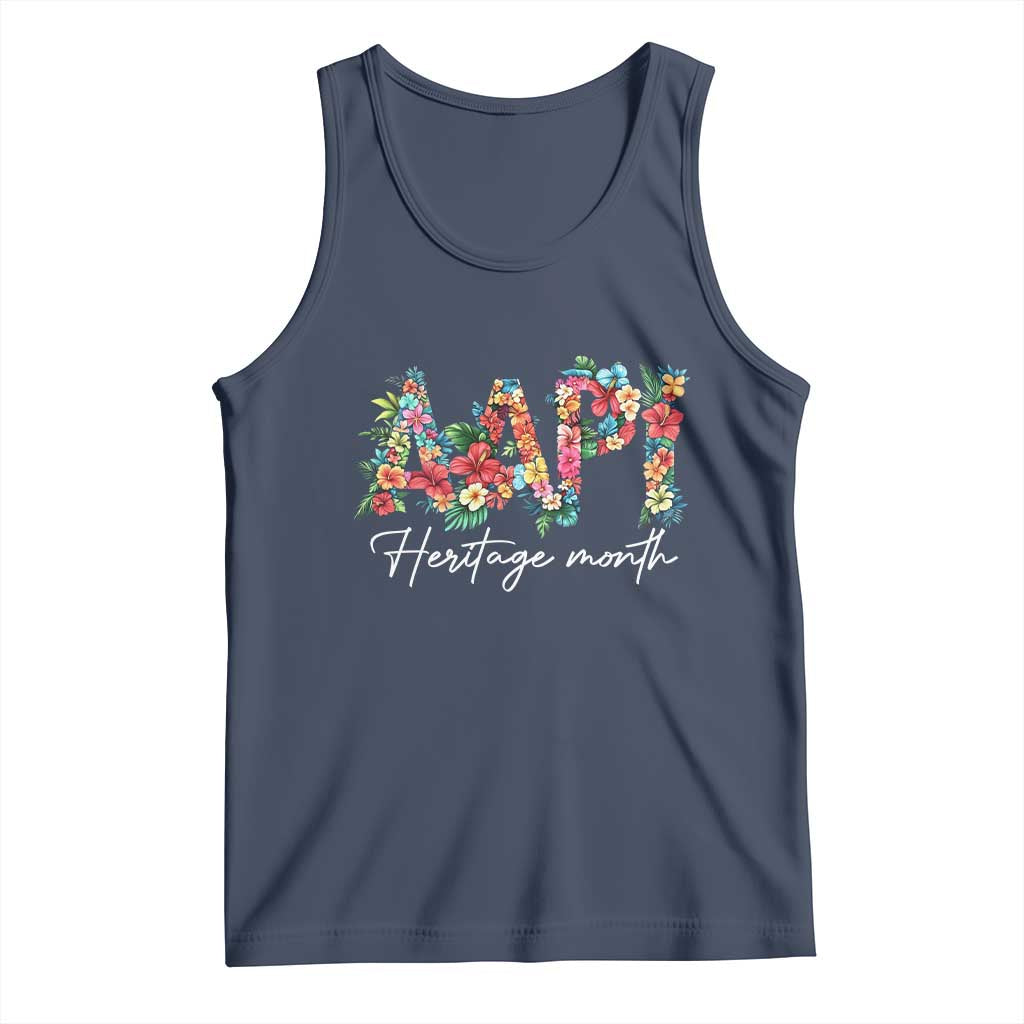 AAPI Heritage Month Tank Top Retro Elegant Floral Asian American Pacific Islander TS02 Navy Print Your Wear