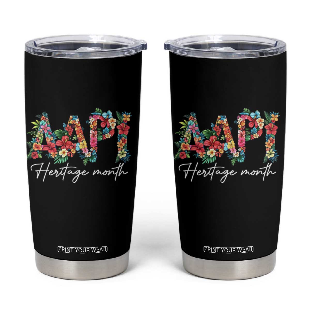 AAPI Heritage Month Tumbler Cup Retro Elegant Floral Asian American Pacific Islander TS02 Black Print Your Wear