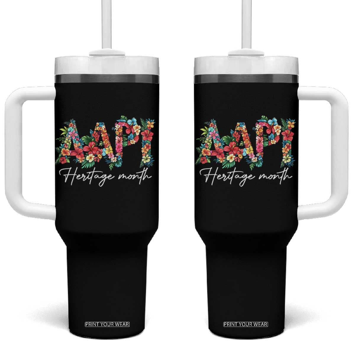 AAPI Heritage Month Tumbler With Handle Retro Elegant Floral Asian American Pacific Islander TS02 One Size: 40 oz Black Print Your Wear