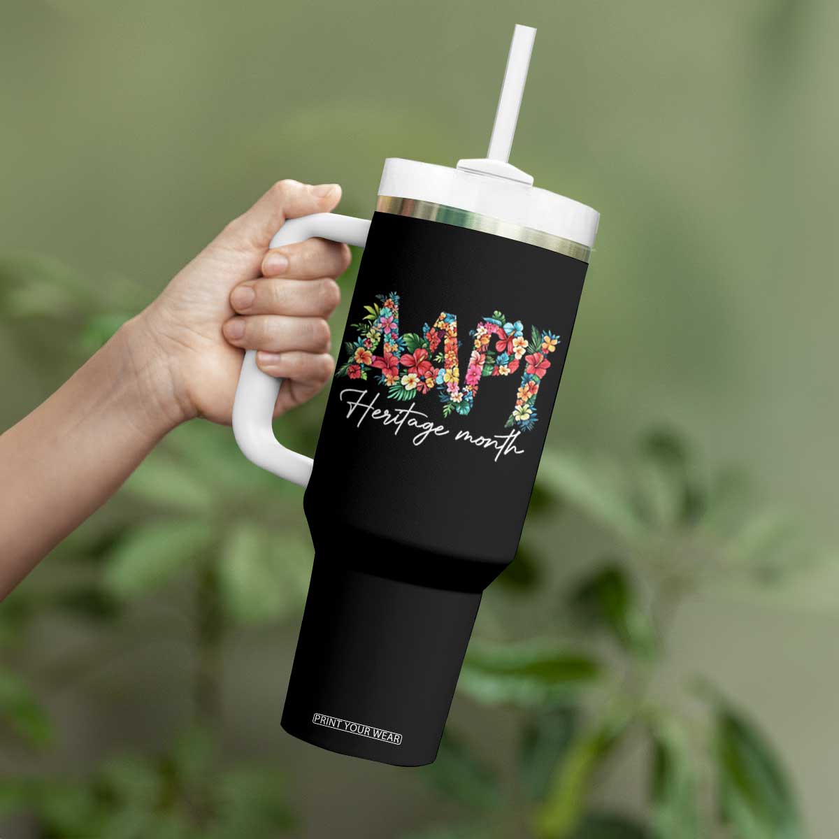 AAPI Heritage Month Tumbler With Handle Retro Elegant Floral Asian American Pacific Islander TS02 Print Your Wear
