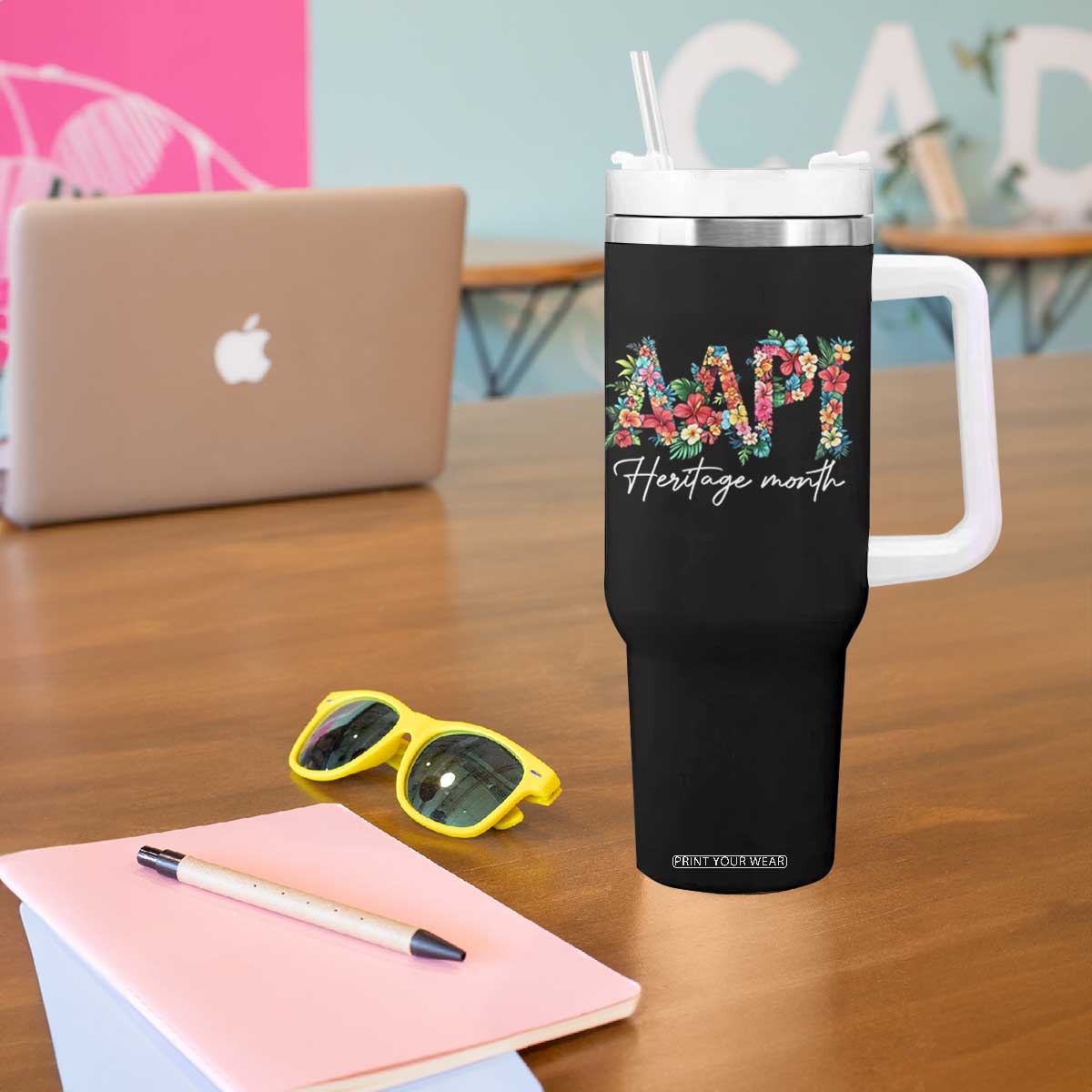 AAPI Heritage Month Tumbler With Handle Retro Elegant Floral Asian American Pacific Islander TS02 Print Your Wear