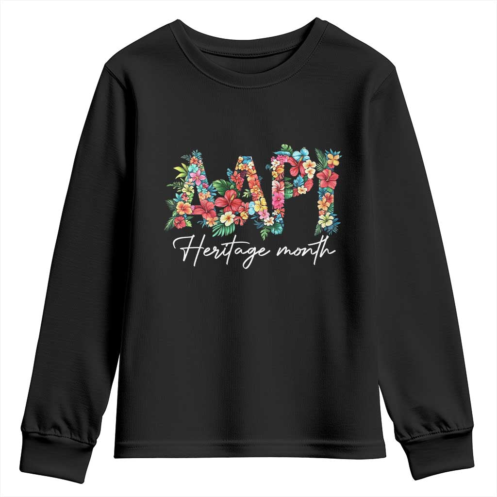 AAPI Heritage Month Youth Sweatshirt Retro Elegant Floral Asian American Pacific Islander TS02 Black Print Your Wear