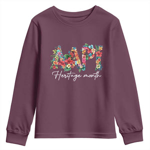 AAPI Heritage Month Youth Sweatshirt Retro Elegant Floral Asian American Pacific Islander TS02 Maroon Print Your Wear