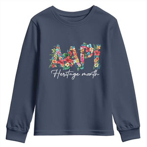 AAPI Heritage Month Youth Sweatshirt Retro Elegant Floral Asian American Pacific Islander TS02 Navy Print Your Wear