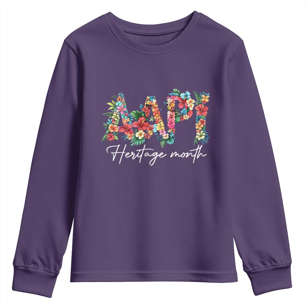 AAPI Heritage Month Youth Sweatshirt Retro Elegant Floral Asian American Pacific Islander TS02 Purple Print Your Wear