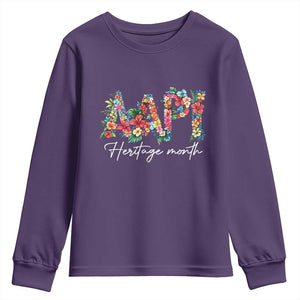 AAPI Heritage Month Youth Sweatshirt Retro Elegant Floral Asian American Pacific Islander TS02 Purple Print Your Wear