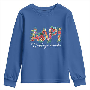AAPI Heritage Month Youth Sweatshirt Retro Elegant Floral Asian American Pacific Islander TS02 Royal Blue Print Your Wear