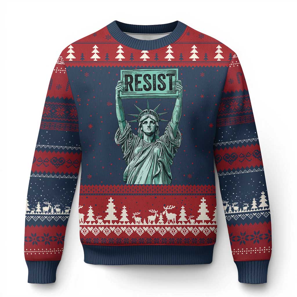 Statue of Liberty Resist Ugly Christmas Sweater Retro TS02 Navy Red Print Your Wear