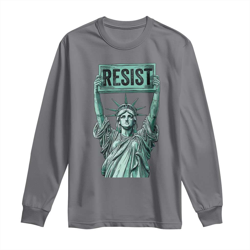 Statue of Liberty Resist Long Sleeve Shirt - Retro Political Protest Solidarity Tee TS02 Charcoal Print Your Wear