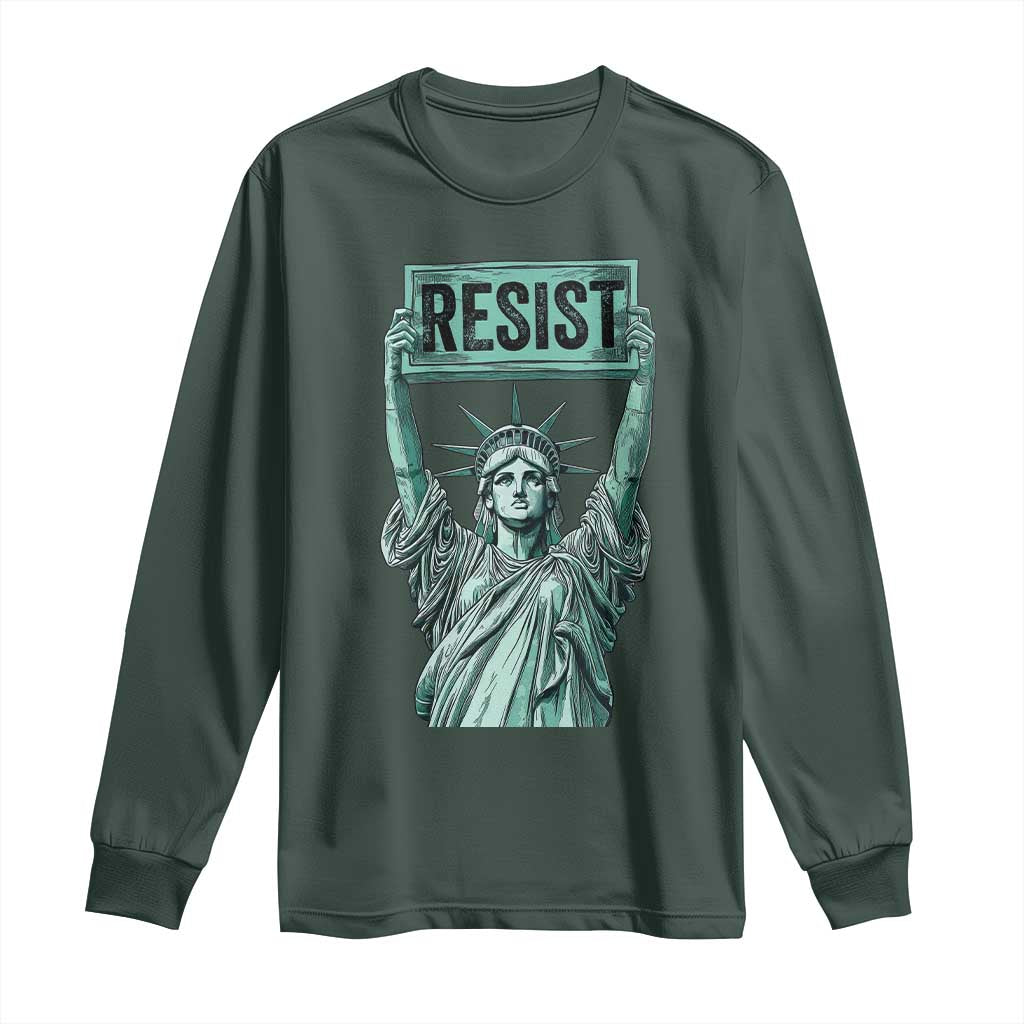 Statue of Liberty Resist Long Sleeve Shirt - Retro Political Protest Solidarity Tee TS02 Dark Forest Green Print Your Wear