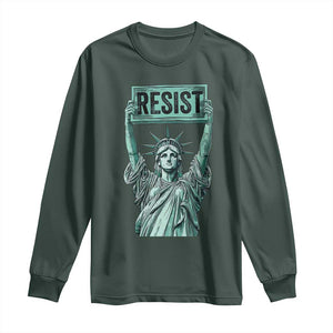 Statue of Liberty Resist Long Sleeve Shirt - Retro Political Protest Solidarity Tee TS02 Dark Forest Green Print Your Wear