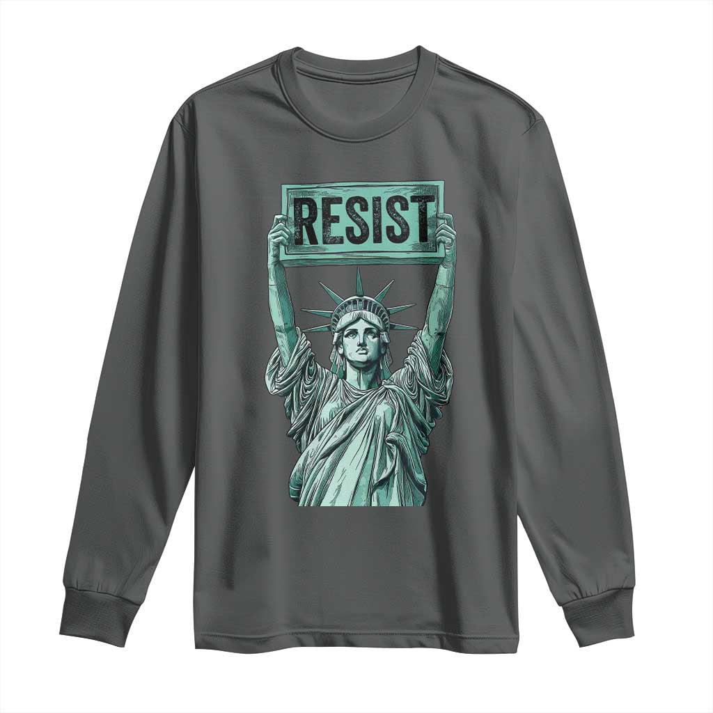 Statue of Liberty Resist Long Sleeve Shirt - Retro Political Protest Solidarity Tee TS02 Dark Heather Print Your Wear