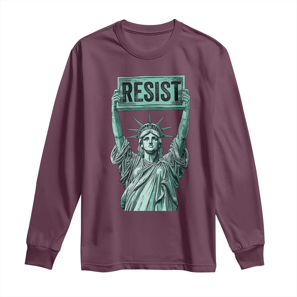 Statue of Liberty Resist Long Sleeve Shirt - Retro Political Protest Solidarity Tee TS02 Maroon Print Your Wear