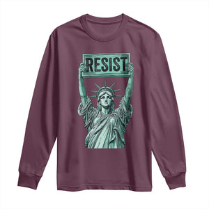 Statue of Liberty Resist Long Sleeve Shirt - Retro Political Protest Solidarity Tee TS02 Maroon Print Your Wear
