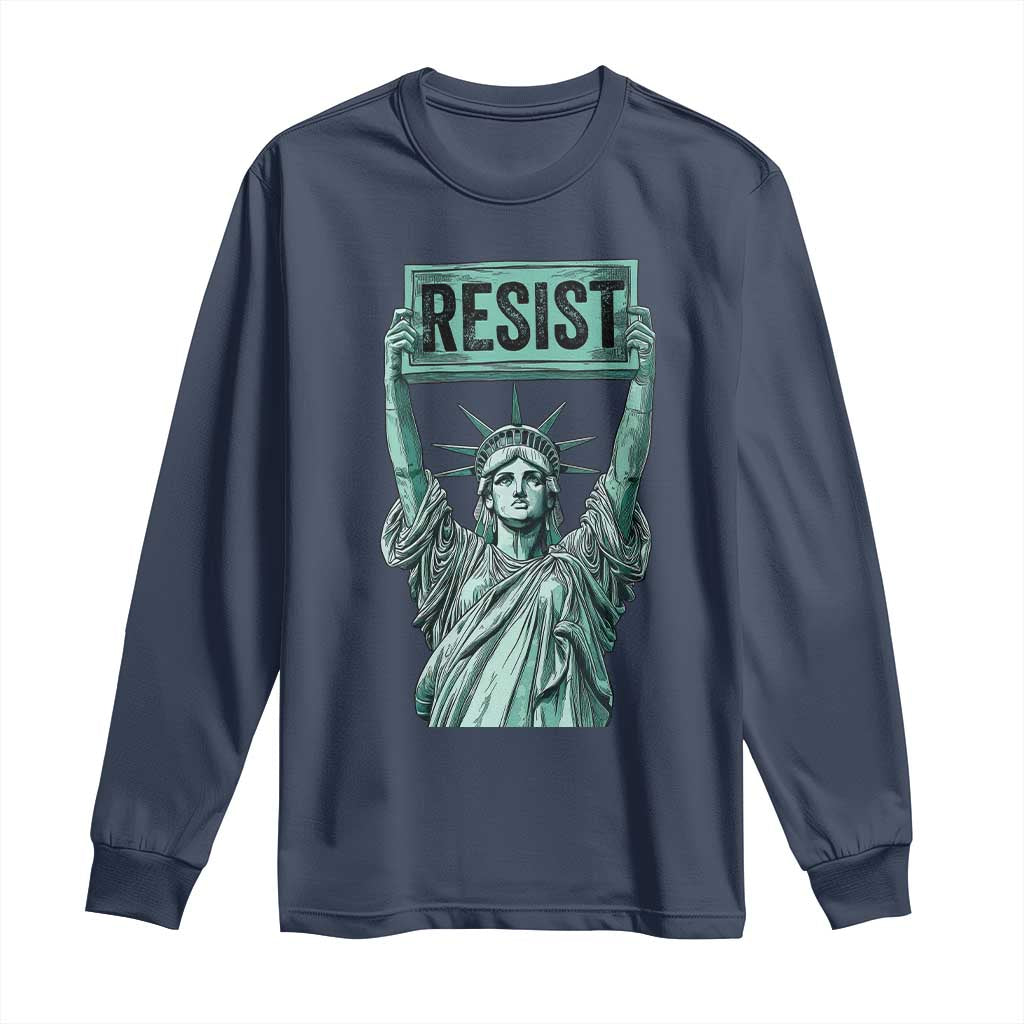 Statue of Liberty Resist Long Sleeve Shirt - Retro Political Protest Solidarity Tee TS02 Navy Print Your Wear