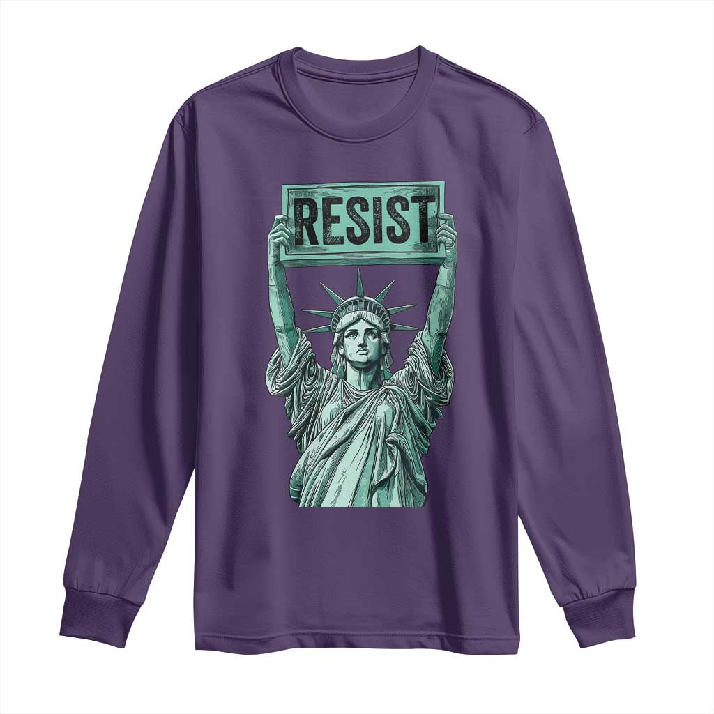 Statue of Liberty Resist Long Sleeve Shirt - Retro Political Protest Solidarity Tee TS02 Purple Print Your Wear