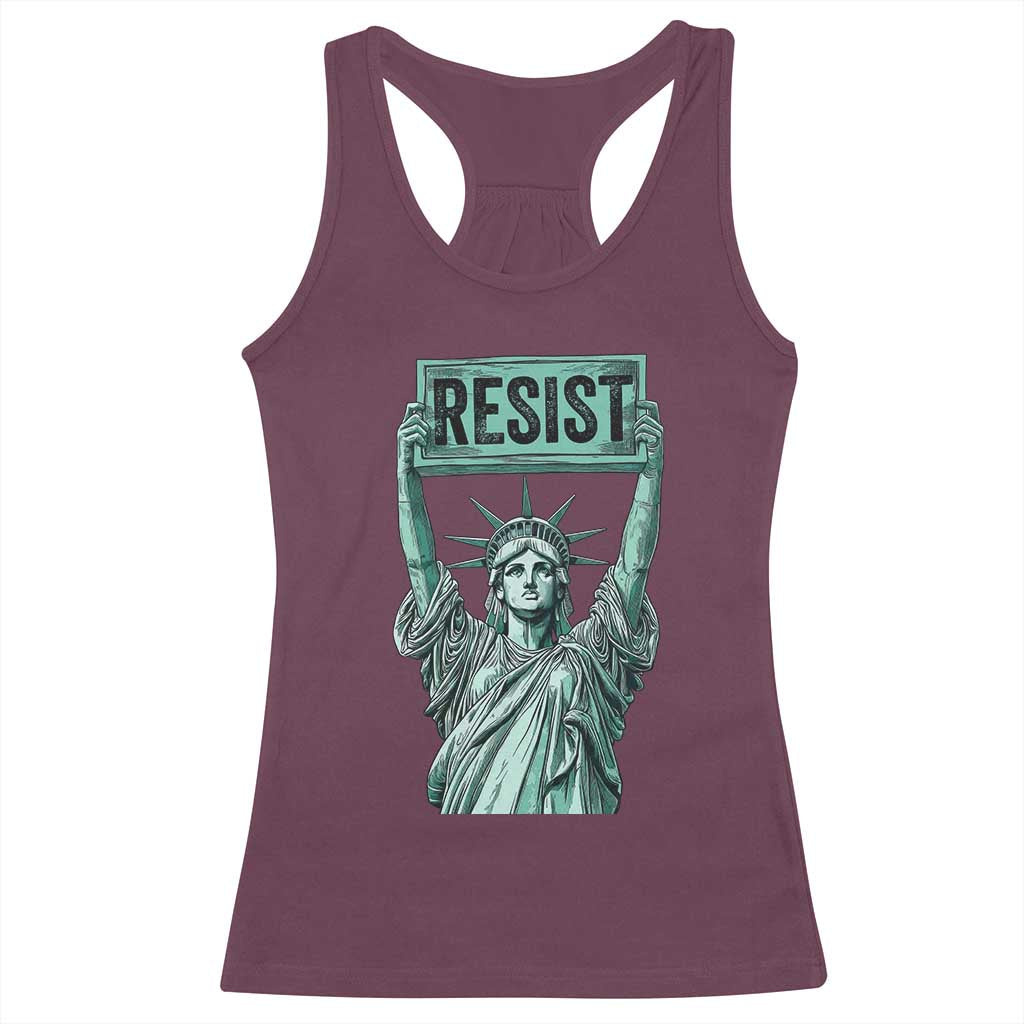 Statue of Liberty Resist Racerback Tank Top Retro TS02 Maroon Print Your Wear