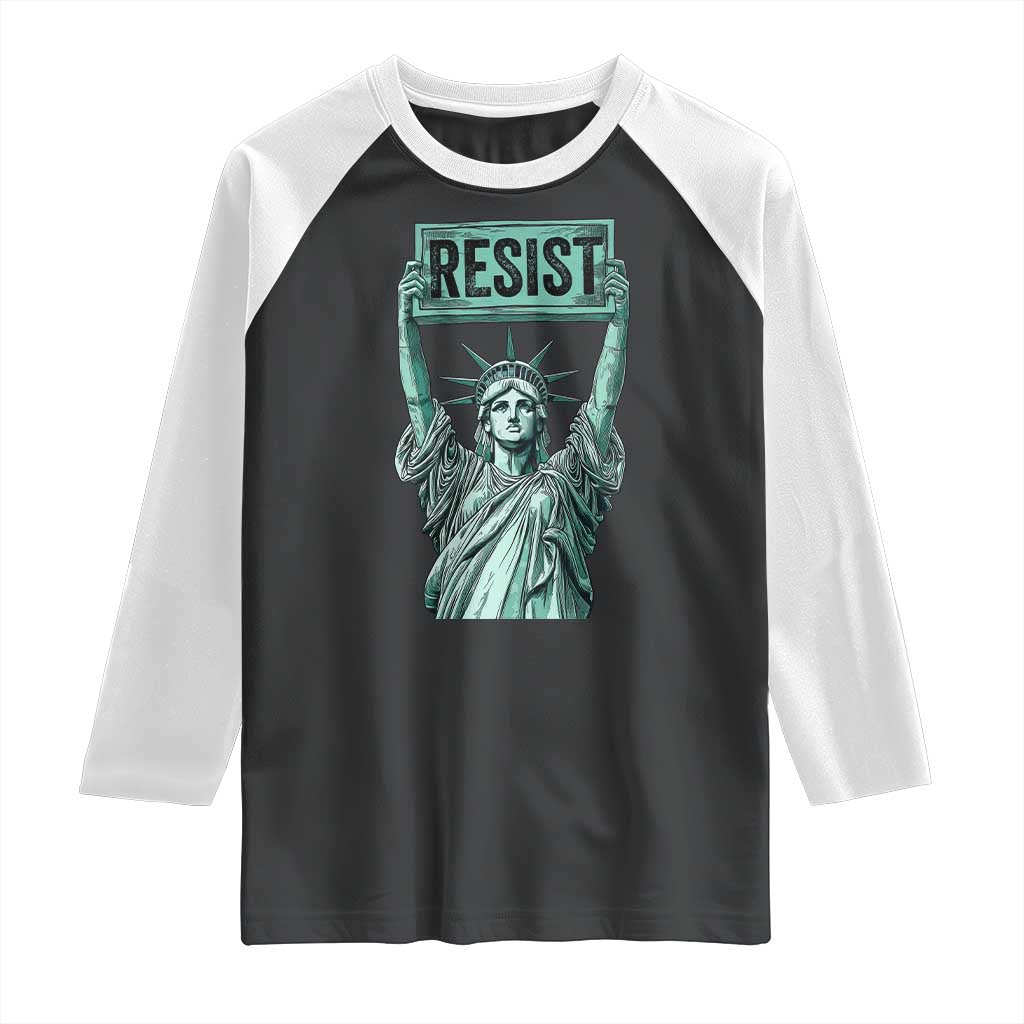 Statue of Liberty Resist Raglan Shirt Retro TS02 Black White Print Your Wear