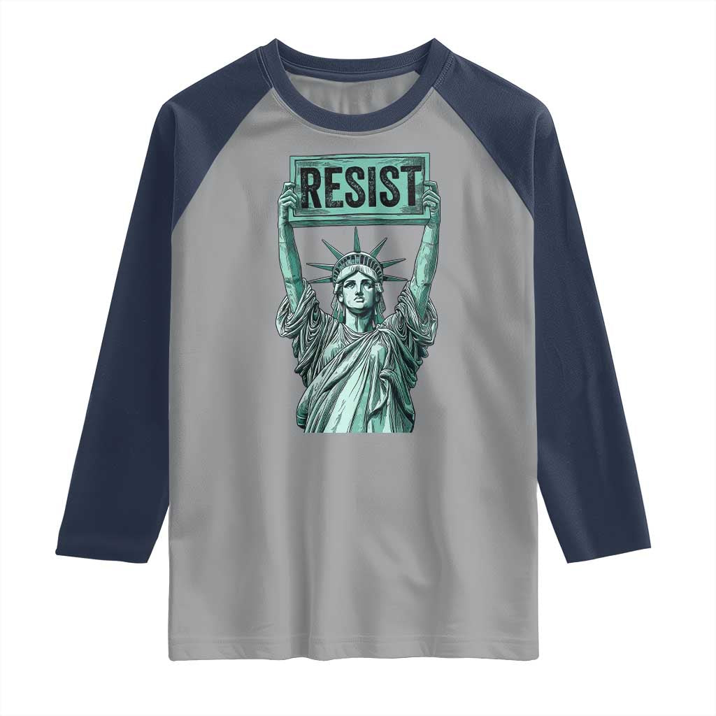 Statue of Liberty Resist Raglan Shirt Retro TS02 Sport Gray Navy Print Your Wear