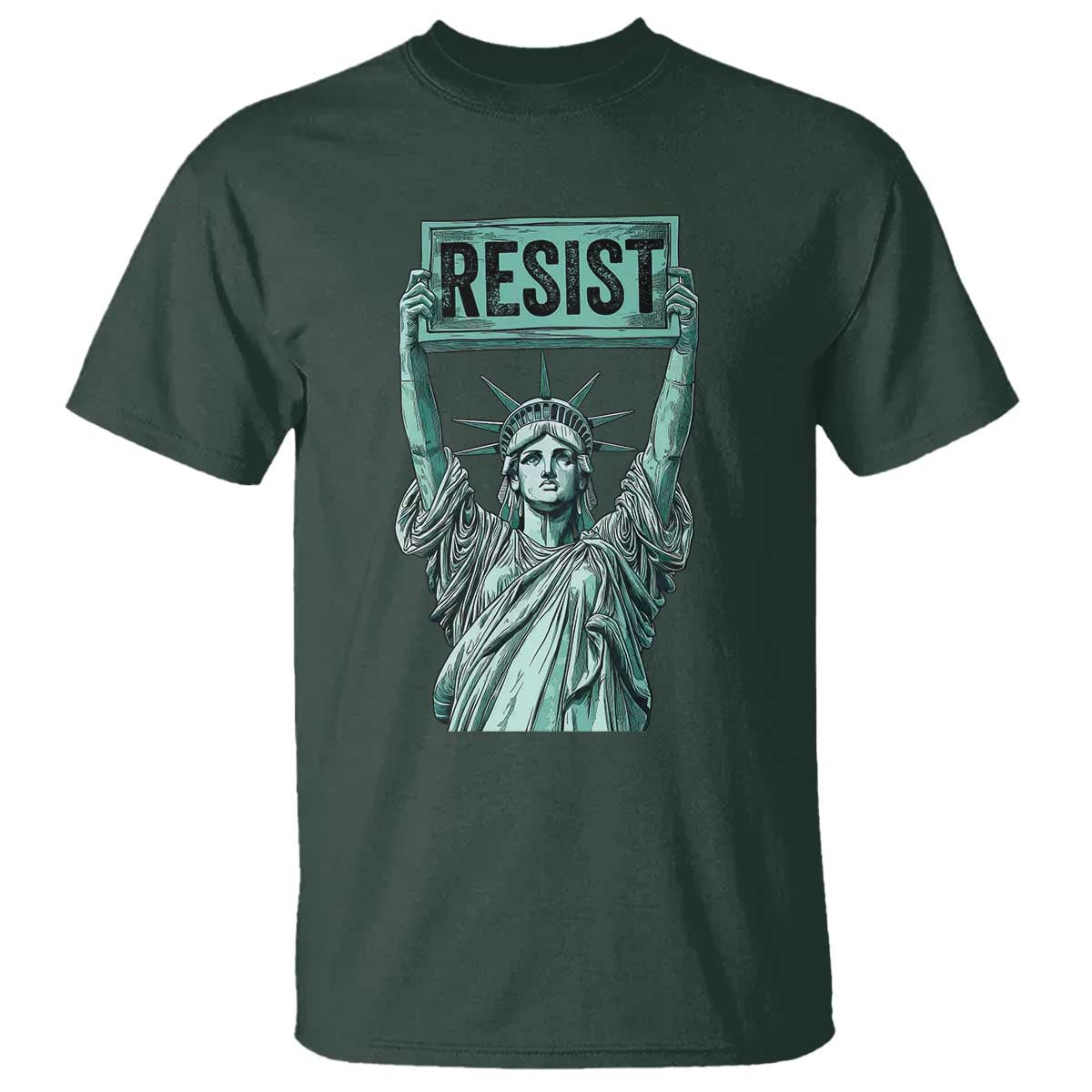 Statue of Liberty Resist T Shirt Retro TS02 Dark Forest Green Print Your Wear