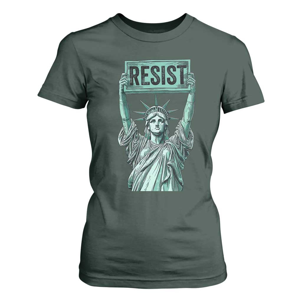 Statue of Liberty Resist T Shirt For Women Retro TS02 Dark Forest Green Print Your Wear