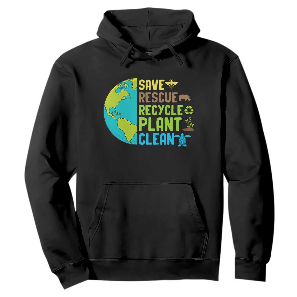 Earth Day Hoodie Save Bees Rescue Animals Recycle Plant Tree Planet Earth Day TS02 Black Printyourwear