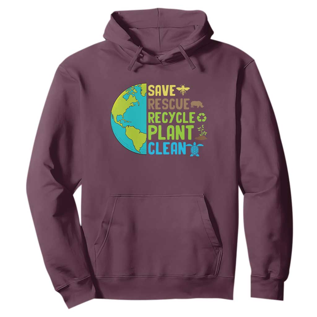 Earth Day Hoodie Save Bees Rescue Animals Recycle Plant Tree Planet Earth Day TS02 Maroon Printyourwear