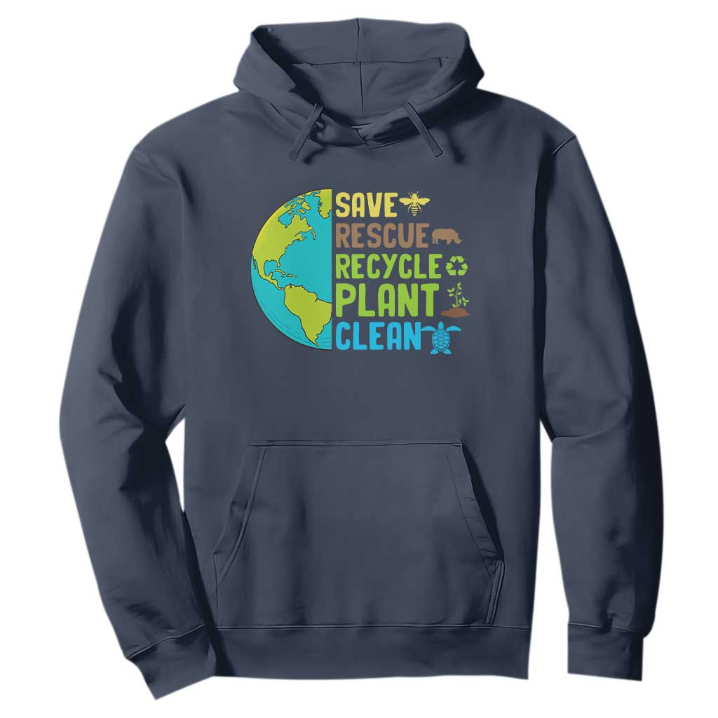 Earth Day Hoodie Save Bees Rescue Animals Recycle Plant Tree Planet Earth Day TS02 Navy Printyourwear