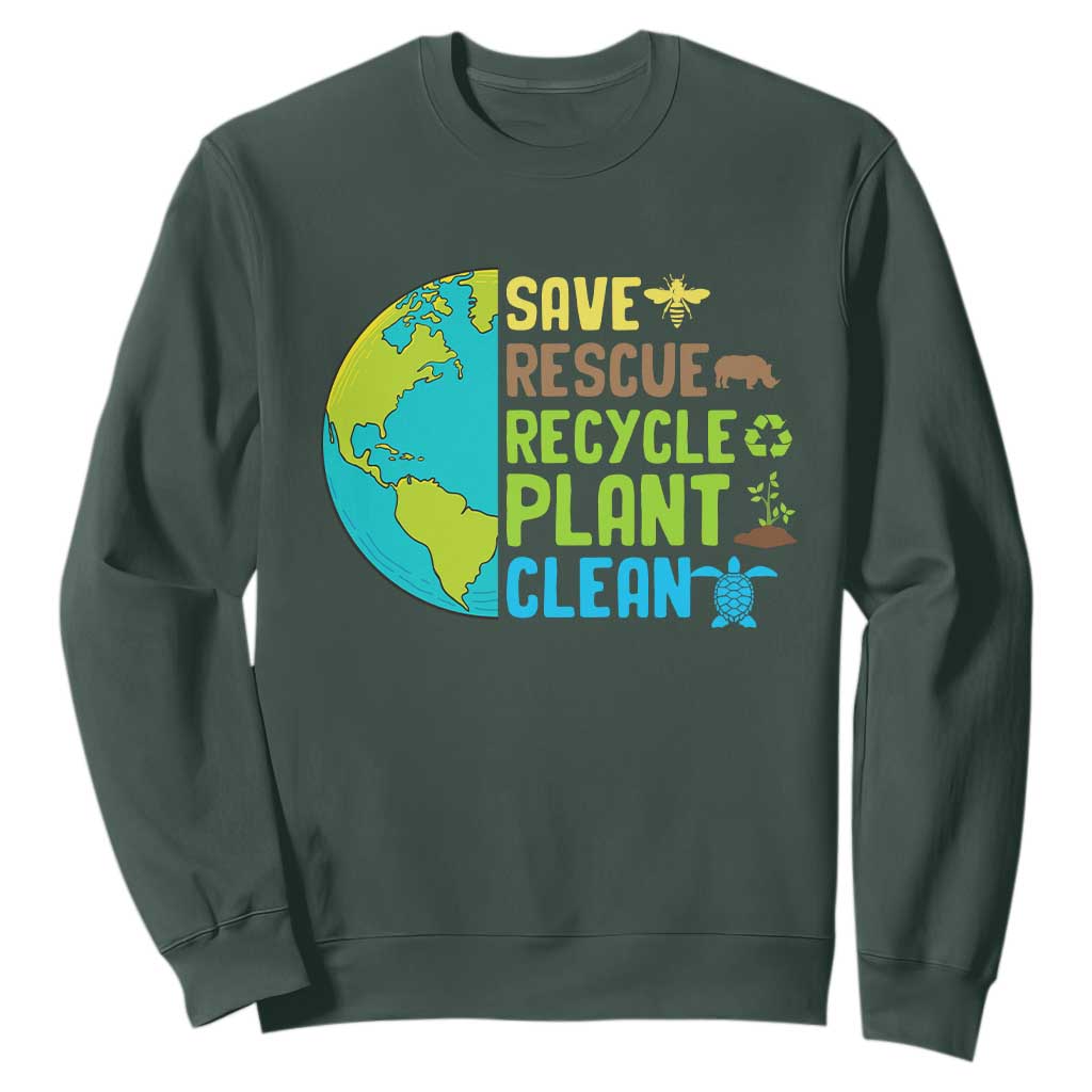 Earth Day Sweatshirt Save Bees Rescue Animals Recycle Plant Tree Planet Earth Day TS02 Dark Forest Green Printyourwear