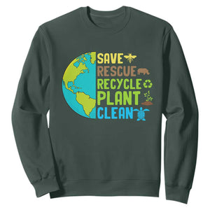 Earth Day Sweatshirt Save Bees Rescue Animals Recycle Plant Tree Planet Earth Day TS02 Dark Forest Green Printyourwear