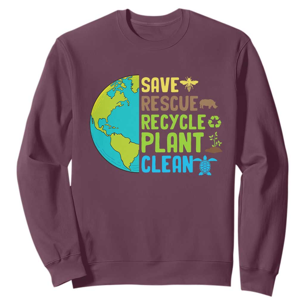 Earth Day Sweatshirt Save Bees Rescue Animals Recycle Plant Tree Planet Earth Day TS02 Maroon Printyourwear
